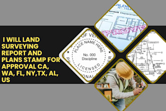 land surveying report and plans stamp for approval ca, wa, fl, ny,tx, al, us