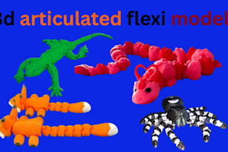 do 3d flexi toy design, stl, obj file, pets, articulated animal model, 3d toys