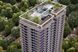 remodel residential tower, concrete, steel structure, skyscraper, village house