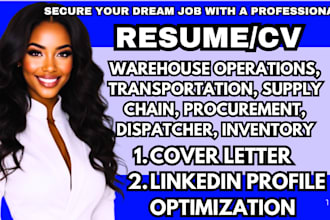 write a professional logistics, supply chain, procurement and warehouse resume