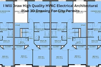 draw high quality hvac electrical architectural plan 3d drawing for city permits