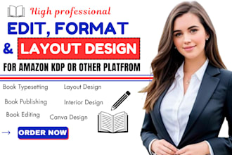 edit, format, typeset your book manuscript for KDP kindle paperback canva design