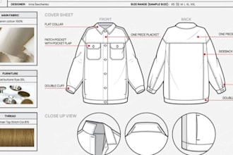 create fashion tech pack technical flat sketch factory ready technical sketches