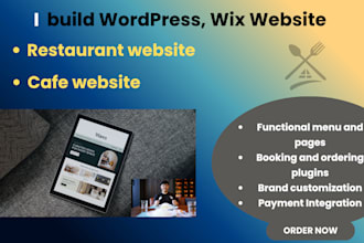 design wordpress restaurant website for online ordering, wix cafe website