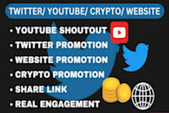 shoutout twitter crypto promotion share link to 100m fb,ig,usa, youtube audience