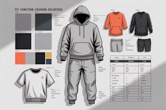create fashion apparel clothing tech pack vector mockup apparel flat sketches