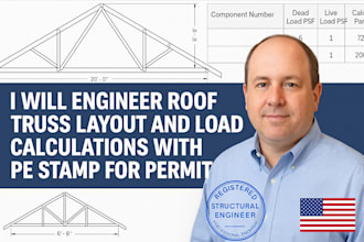 engineer roof truss layout and load calculations with pe stamp for permit
