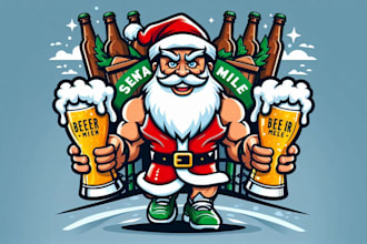 create drawing santa beer mile mascot logo  with text with any file