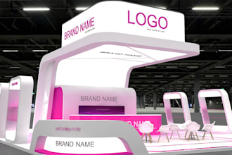 design 3d exhibition stand, stall, virtual, booth, kiosk, expo stand, cart