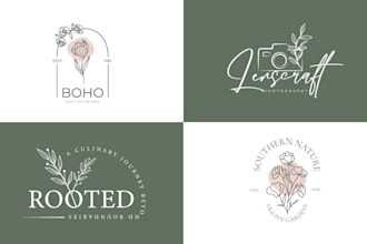design hand drawn boho logo with floral botanical feminine style