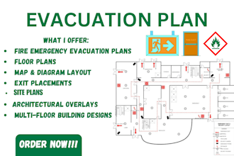 design fire emergency evacuation plan, map, diagram