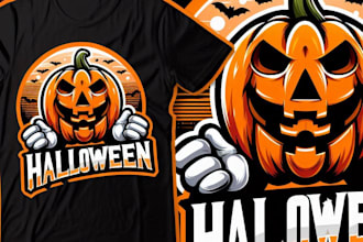design high quality halloween pumpkin mascot logo with t shirt design