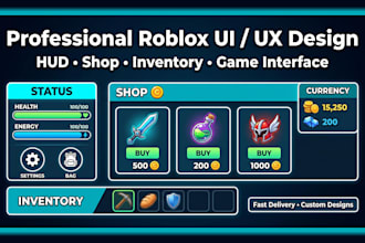 design professional roblox UI gui hud shop game interface