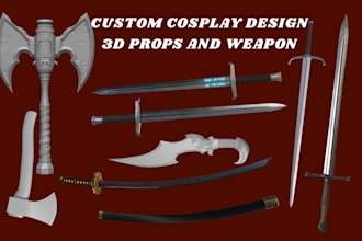 create printable cosplay 3d sword, 3d weapon, 3d gun, armor, assets for 3d print
