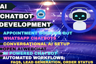 develop ai chatbot, saas automation,  whatsapp bot, booking bot, webchat,open ai