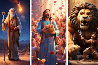 draw themed christian children bible illustration, 3d bible story illustration