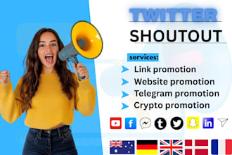 do twitter shoutout, website promotion, crypto and any url link promotion
