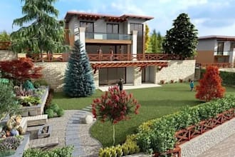 design, 3d render, house exterior, commercial building, architectural rendering