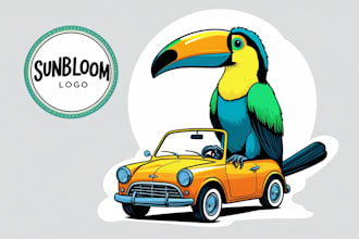 design toucan driving mascot logo with express delivery