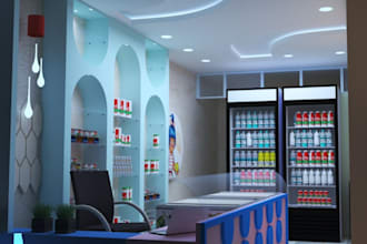 design 3d retails store, shop interior, kiosk, shopping mall model, office, cafe