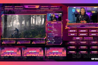 design professional twitch overlay, logo, stream package, and animated overlay