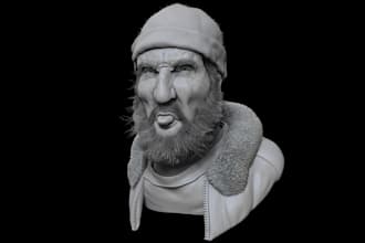 2dimage to 3dmodel,metahuman character,headbust sculpt,half body,fur sculpt,face