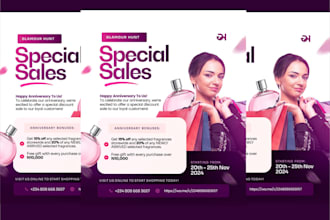 design products, a sales flyer, and a brochure for business