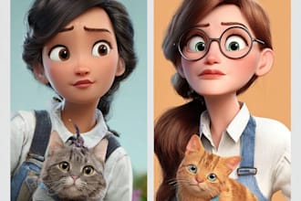create disney pixar style 3d cartoon portraits