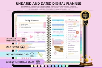 design digital planner, hyperlinked planner, etsy digital planner journal design