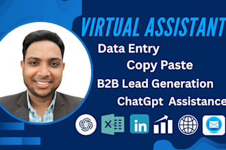 be a virtual assistant for data entry, chatgpt, wordpress, copy paste, b2b leads