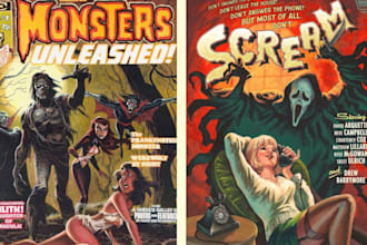 draw retro comic book art 70s 80s vintage retro horror movie design retro poster