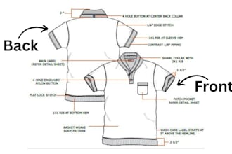 detailed polo shirt tech packs cad sketches fashion ready polo spec sheets bom