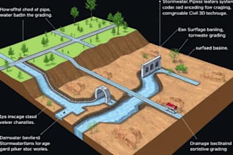 design storm water drainage, grading, civil 3d, pipe network