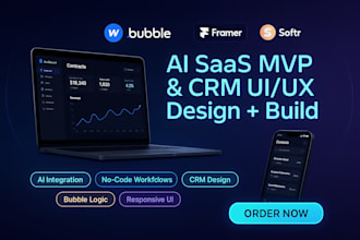 build design custom ai saas mvp, CRM UI UX with webflow, bubble, framer or softr