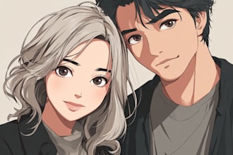 design a romantic couple in anime style