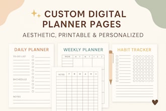 create aesthetic custom digital planner or journal pages