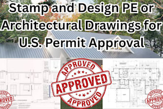 stamp and design pe or architectural drawings for USA permit city approval
