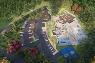 redraw 3d isometric ,master plan,sports complex,sports facilities,optimal layout