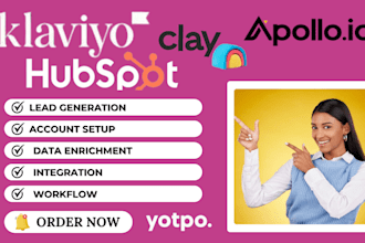 setup clay, clay com, hubspot crm, klaviyo, instantly ai, yotpo sms apollo io