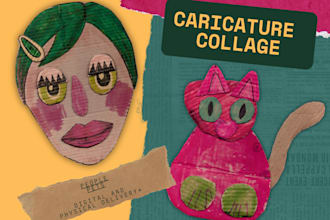 do a cardboard or paper collage portrait caricature