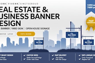 design real estate vinyl banner, yard sign, open house, business signage