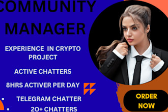 be your active telegram community manager with 20 chatters telegram admin or mod