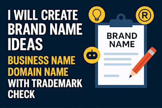 create brand name ideas, business name, domain name with trademark check