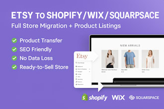 migrate your store from etsy to shopify, listing products, wix squarespace site