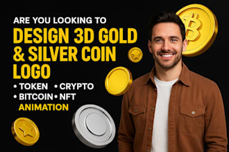design 3d gold and silver coin logo token, cryptocurrency, bitcoin,nft,animation