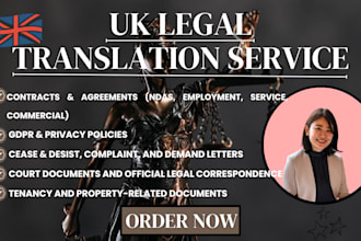 translate legal contracts, gdpr policies, and letters into UK english accurately