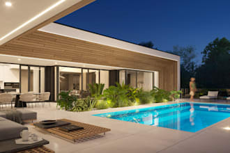 create 2d to 3d villa interior and exterior building, 3d rendering,facade design