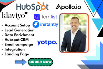 setup hubspot crm, instantly ai, klaviyo, lemlist, hubspot crm