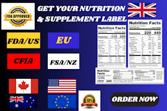 create fda, cfia, eu, fsanz compliant nutrition facts label and supplement label