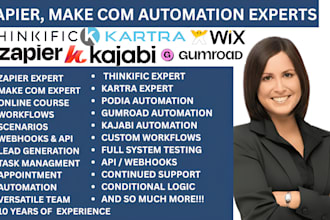setup zapier kajabi podia teachable thinkific kartra gumroad wix woocommerce